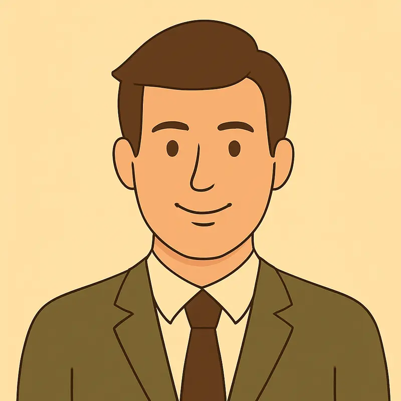 Ilustración digital de un hombre sonriente en primer plano, con fondo claro y ambiente cálido y acogedor.